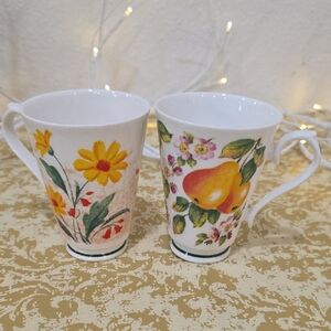 Kirkham Daisy Flowers N Fruit Design  Mugs - Set of 2